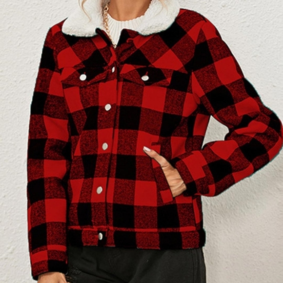 Montrez Jackets & Blazers - Montrez Red/Black Sherpa Lumberjack Coat